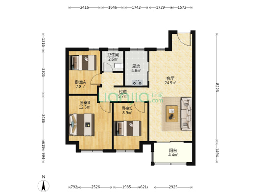 运河小镇三期 3室1厅1卫 96平方