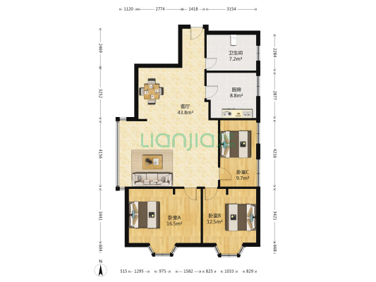 时代大厦(巴南) 3室1厅1卫 116平方