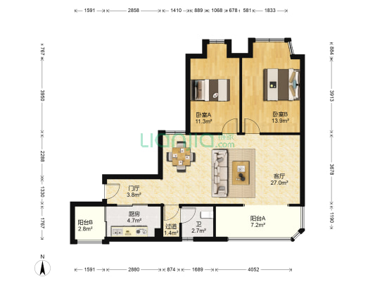 山海天二期 2室1厅1卫 92平方
