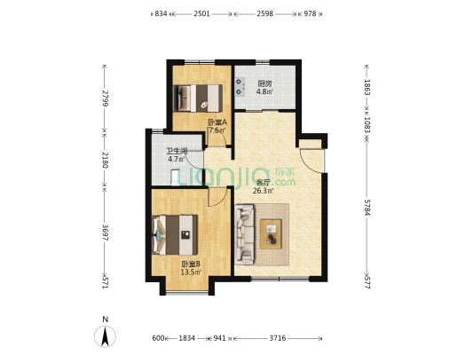 保利时代A6区 2室1厅1卫 82平方