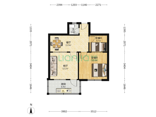 迎胜小区 2室2厅1卫 57平方