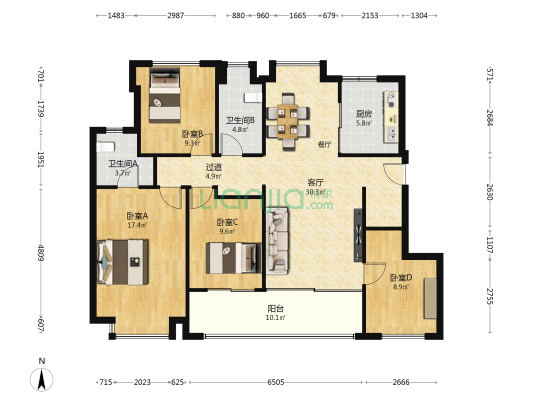 联发招商悦鹭湾 4室1厅2卫 129平方