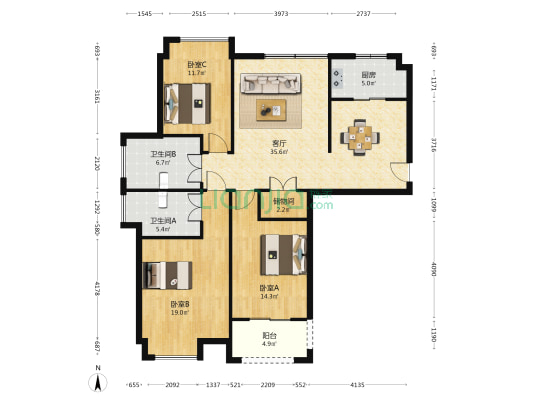 罗西住宅区十四组团 3室1厅2卫 133平方