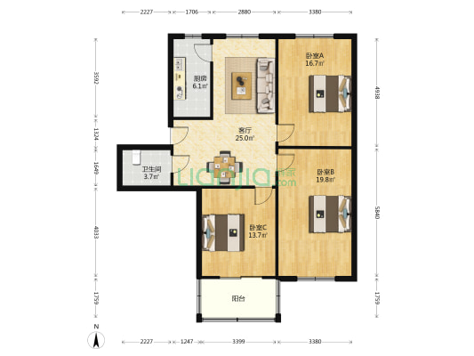 绿洲小区 3室1厅1卫 108平方