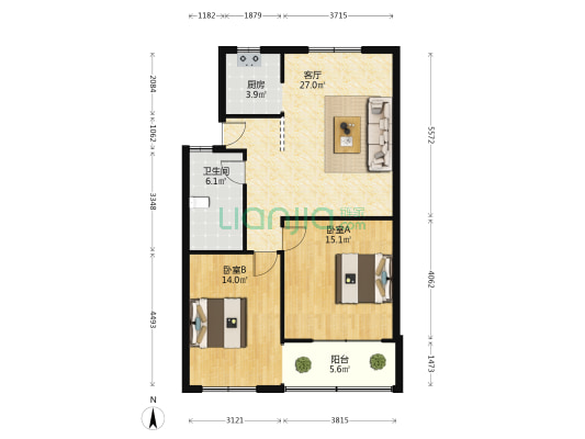 港澳大厦 2室1厅1卫 88平方