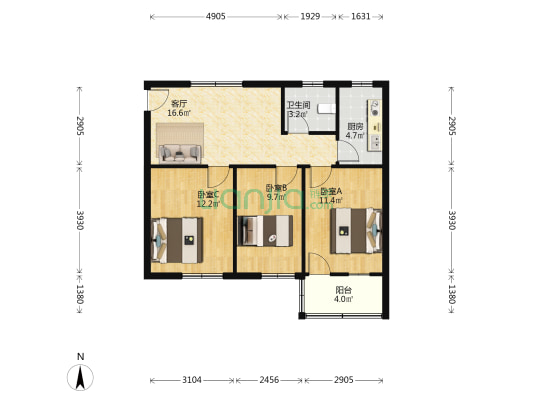 市运输公司家属院 3室1厅1卫 77平方