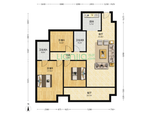 金科鹿鸣帝景 3室2厅2卫 124平方