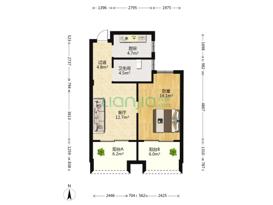 东方甸园 1室1厅1卫 62平方