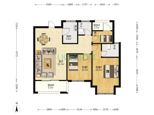 锦绣华庭 3室1厅2卫 109平方