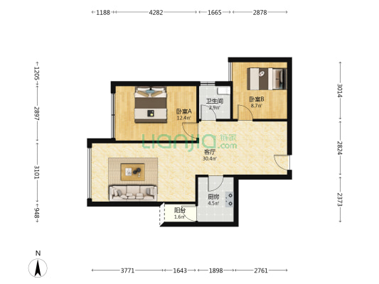 空港锦苑 2室1厅1卫 70平方