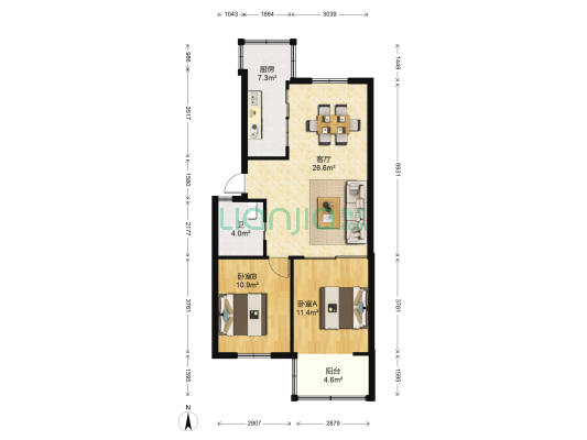 福明家园 2室1厅1卫 80平方