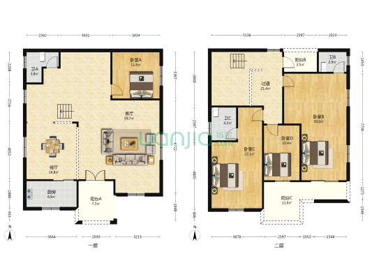 名景花园 4室2厅3卫 214平方