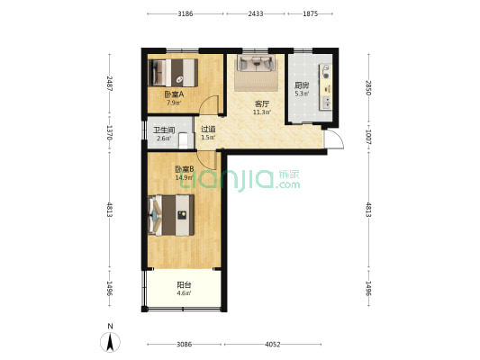 洋山庙弄 2室1厅1卫 58平方