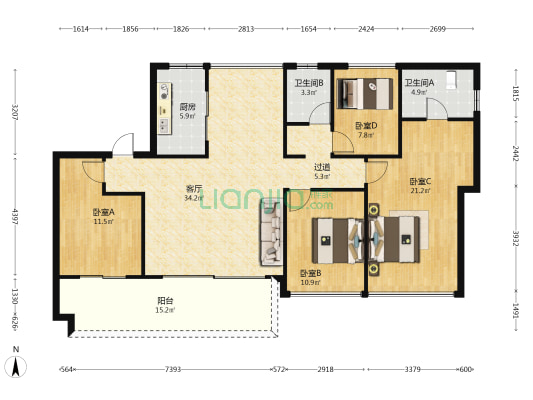 南部湾万科城五期 4室1厅2卫 142平方