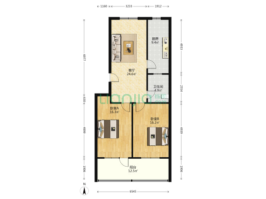 福欣 2室1厅1卫 100平方