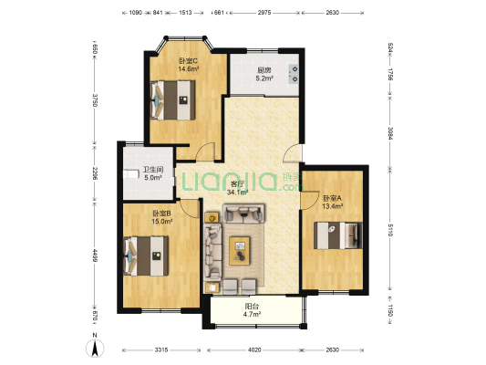 香谢雅苑 3室1厅1卫 107平方