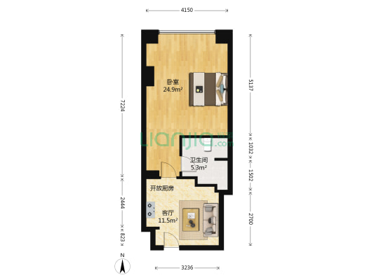 东方铭楼 1室1厅1卫 57平方