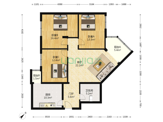 新风街1号院 3室1厅1卫 119平方