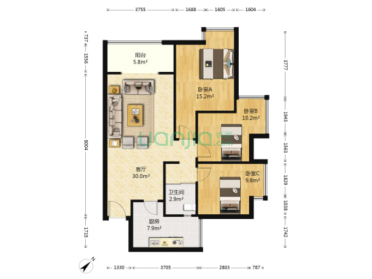 明信仕林府 3室1厅1卫 84平方