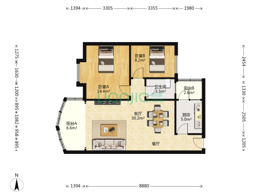 文华湖景苑小区 2室1厅1卫 81平方