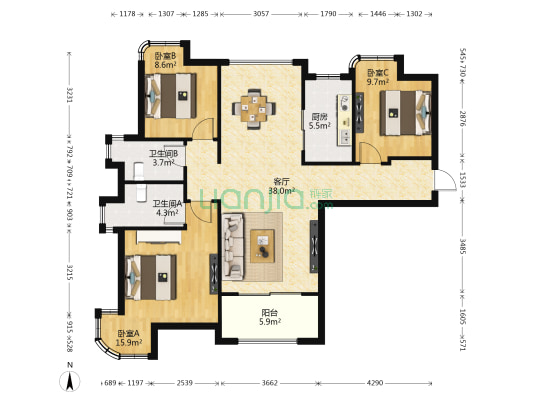 天工御邸 3室1厅2卫 112平方