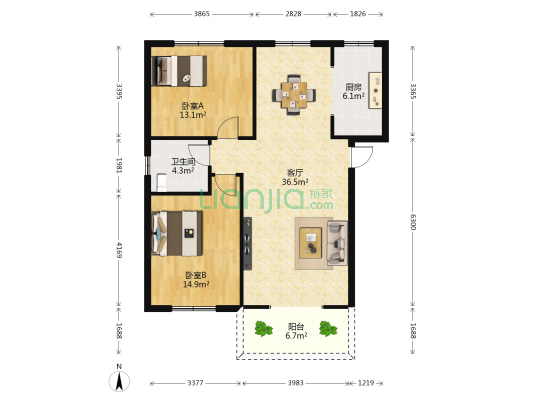 昌西综合大市场住宅区 2室1厅1卫 98平方