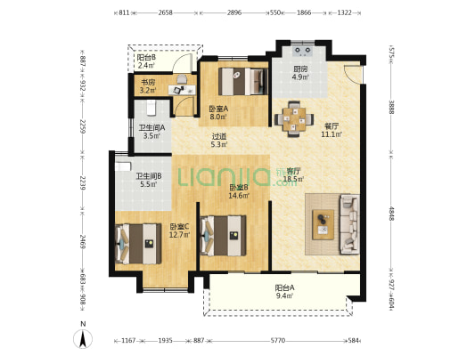 德信&新中宇·云成大境 4室2厅2卫 125平方