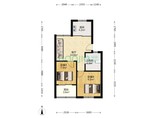 童王小区东区 2室1厅1卫 55平方