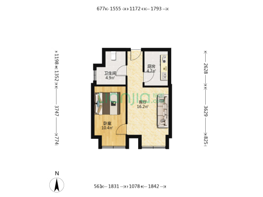 洲际酒店·新星公馆 1室1厅1卫 61平方