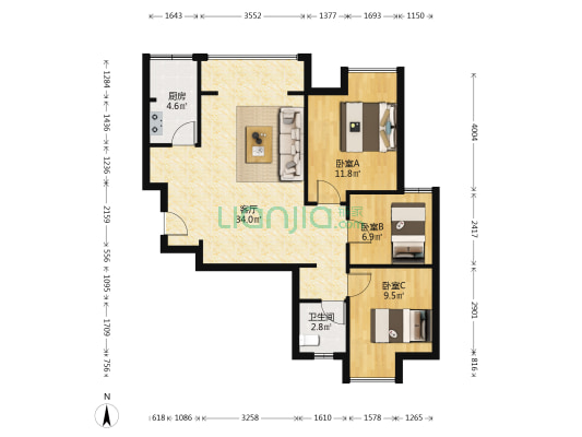 自在轩 3室1厅1卫 95平方