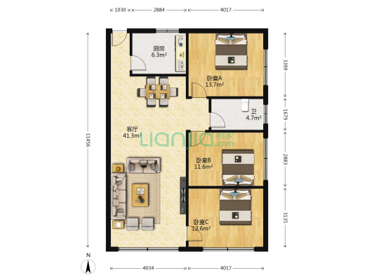 重光村9幢 3室1厅1卫 109平方