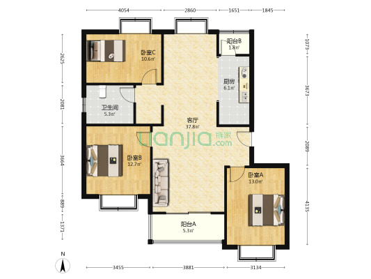 川周公路4491号 3室1厅1卫 122平方