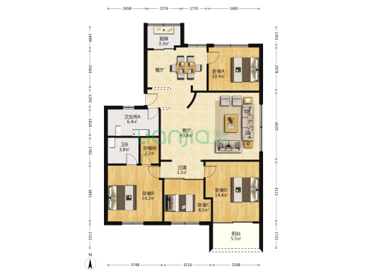 天丰花园 4室1厅2卫 128平方