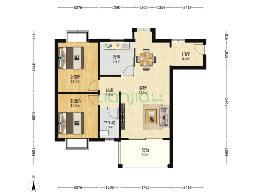 国色天香花园 2室1厅1卫 89平方