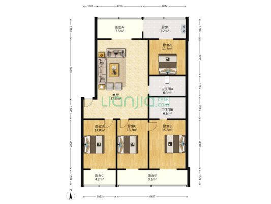 尖草坪街53号院 4室1厅2卫 156平方