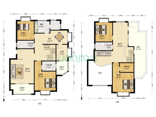 皇冠河滨园 4室3厅3卫 214平方