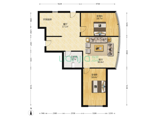 吉源广场 2室2厅1卫 109平方