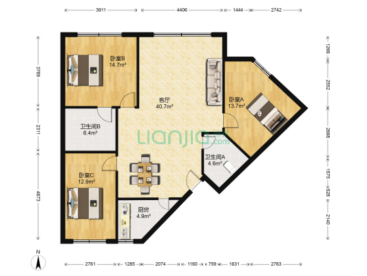 巴仨苑 3室1厅2卫 125平方