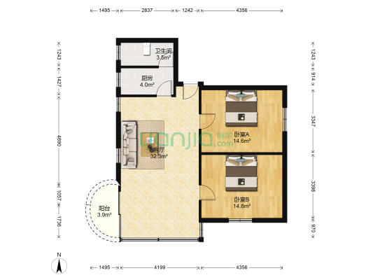 新拓花园 2室1厅1卫 83平方
