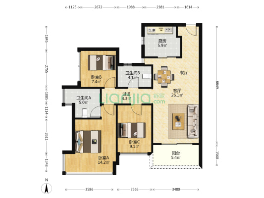 华发琴澳新城四季半岛三期 3室1厅2卫 99平方
