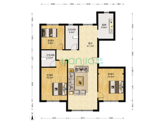 水韵豪庭 3室1厅2卫 139平方