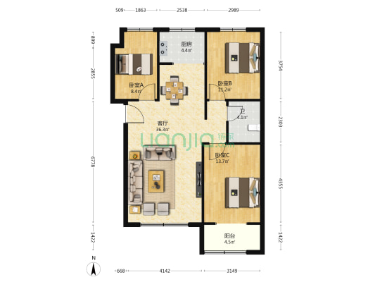 城韵雅苑 3室1厅1卫 113平方