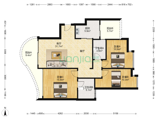 锦绣半山 3室1厅2卫 128平方