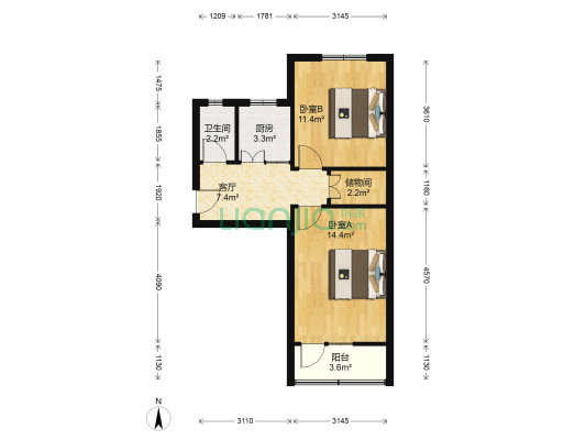 张都堂巷 2室1厅1卫 57平方