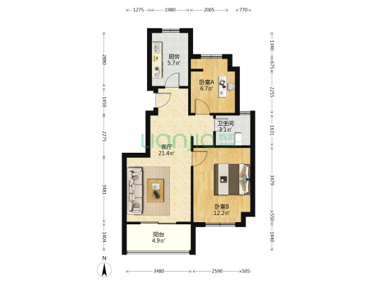 万科金域华府西区 2室1厅1卫 71平方