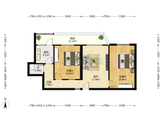 六合公寓 2室1厅1卫 83平方