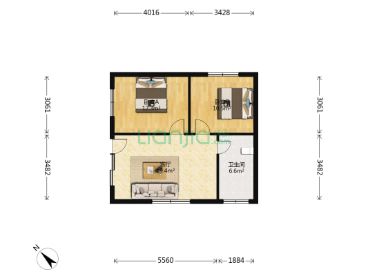光荣北路71号 2室1厅1卫 56平方