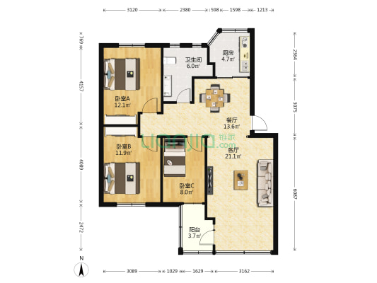 海安园 3室2厅1卫 99平方