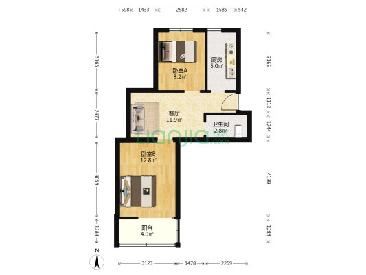 孝闻永寿小区 2室1厅1卫 53平方