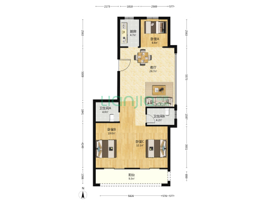 东茂锦苑 3室1厅2卫 110平方